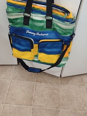 Tommy Bahama Blue, Green & Yellow Striped Duffel Tote